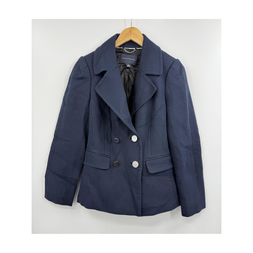 Banana Republic Blazer Womens Medium Navy Blue Cotton Jacket Peacoat Style